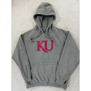 Kansas Jayhawks Stitched Logo Campus Hoodie Sweatshirt (Men's Medium) Gray